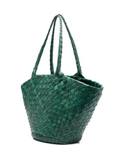 Egola Woven Leather Tote - Forest Green