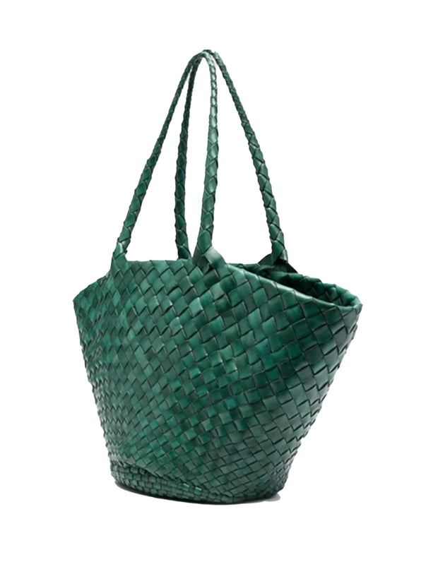 Egola Woven Leather Tote - Forest Green