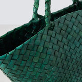 Egola Woven Leather Tote - Forest Green