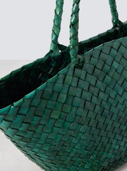 Egola Woven Leather Tote - Forest Green