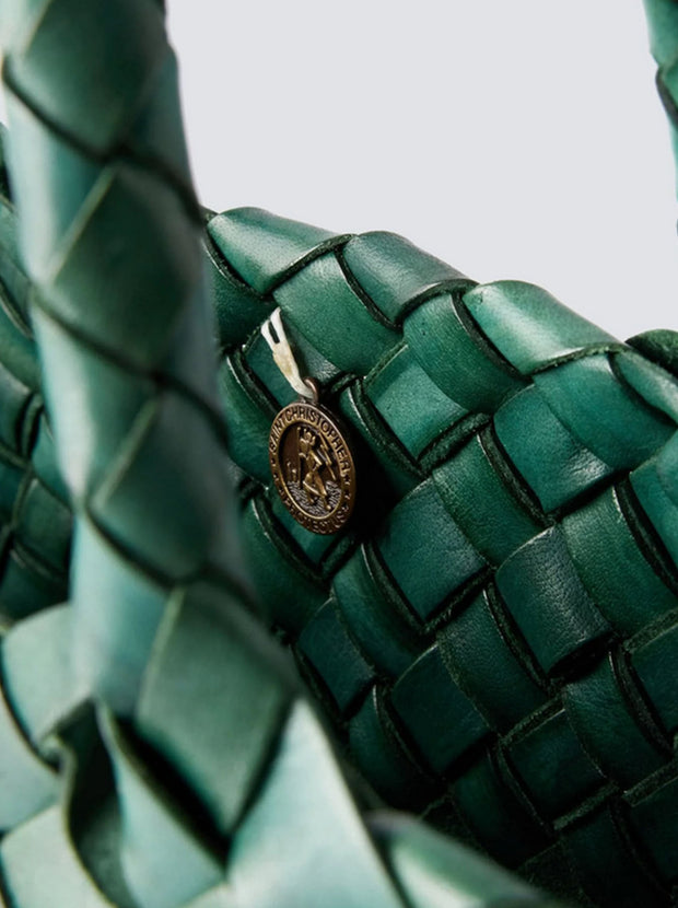 Egola Woven Leather Tote - Forest Green