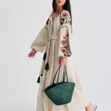 Egola Woven Leather Tote - Forest Green