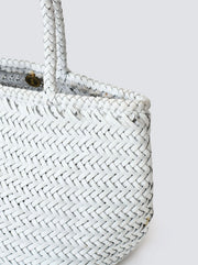 Grace Small Woven Leather Tote  - White