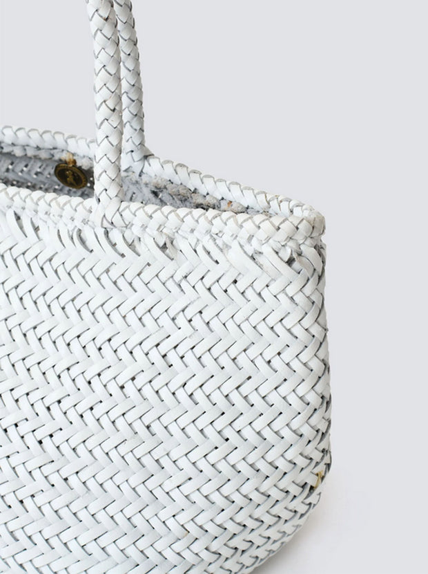 Grace Small Woven Leather Tote  - White