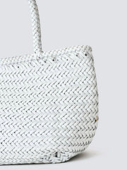 Grace Small Woven Leather Tote  - White