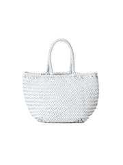 Grace Small Woven Leather Tote  - White