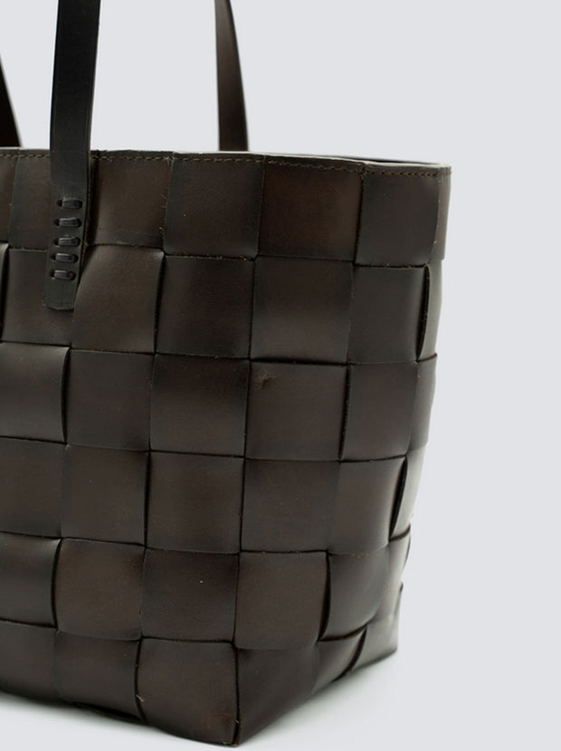 Japan Woven Leather Tote - Dark Brown