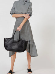 Nantucket Large Woven Leather Tote - Black