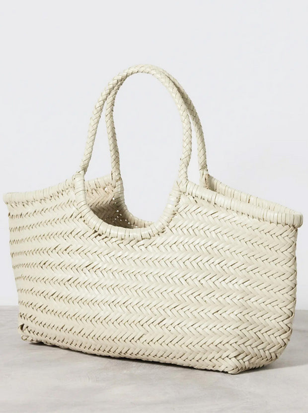 Nantucket Large Woven Leather Tote - Pearl