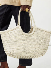 Nantucket Large Woven Leather Tote - Pearl