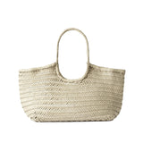 Nantucket Large Woven Leather Tote - Pearl
