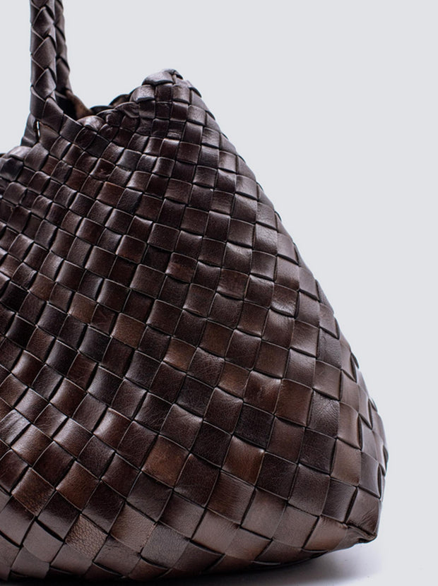 Santa Croce Large Woven Leather Tote - Dark Brown