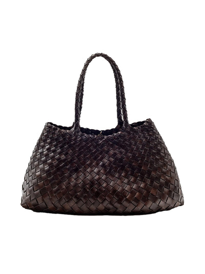 Santa Croce Large Woven Leather Tote - Dark Brown