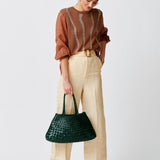 Santa Croce Large Woven Leather Tote - Forest Green