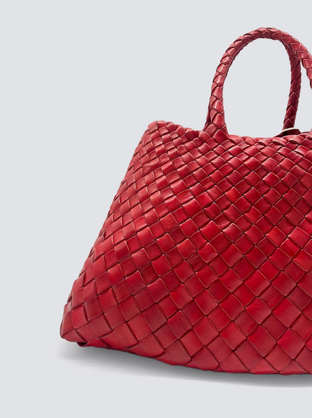 Santa Croce Small Leather Woven Tote - Red