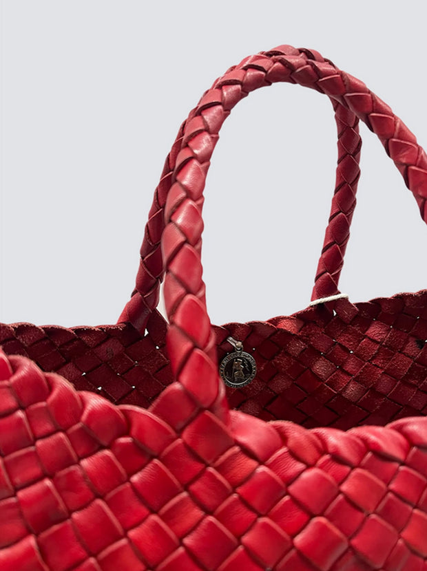 Santa Croce Small Leather Woven Tote - Red