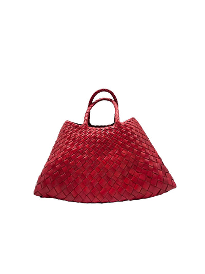 Santa Croce Small Leather Woven Tote - Red