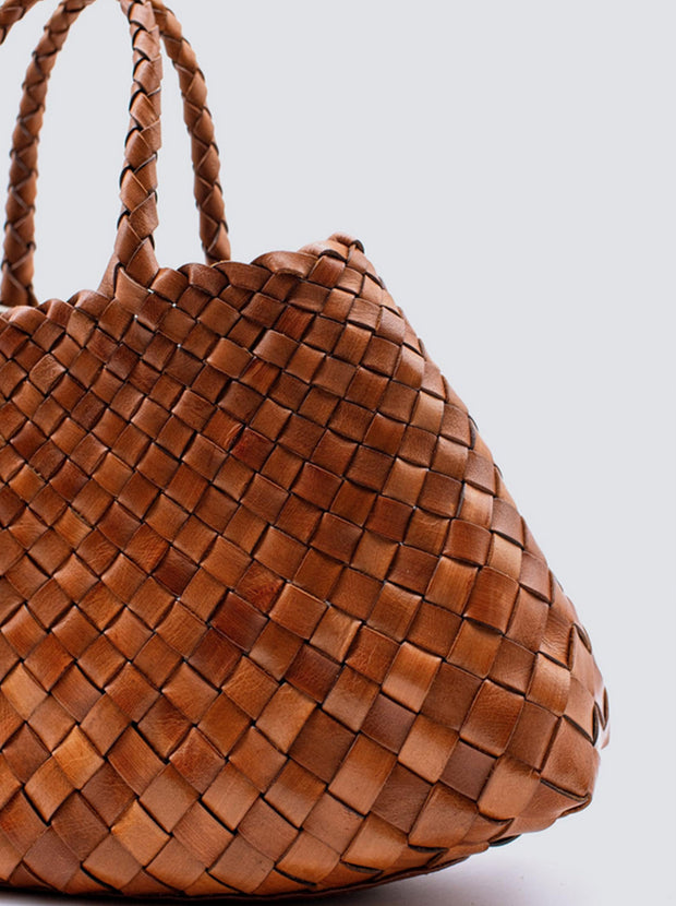 Santa Croce Small Leather Woven Tote - Tan