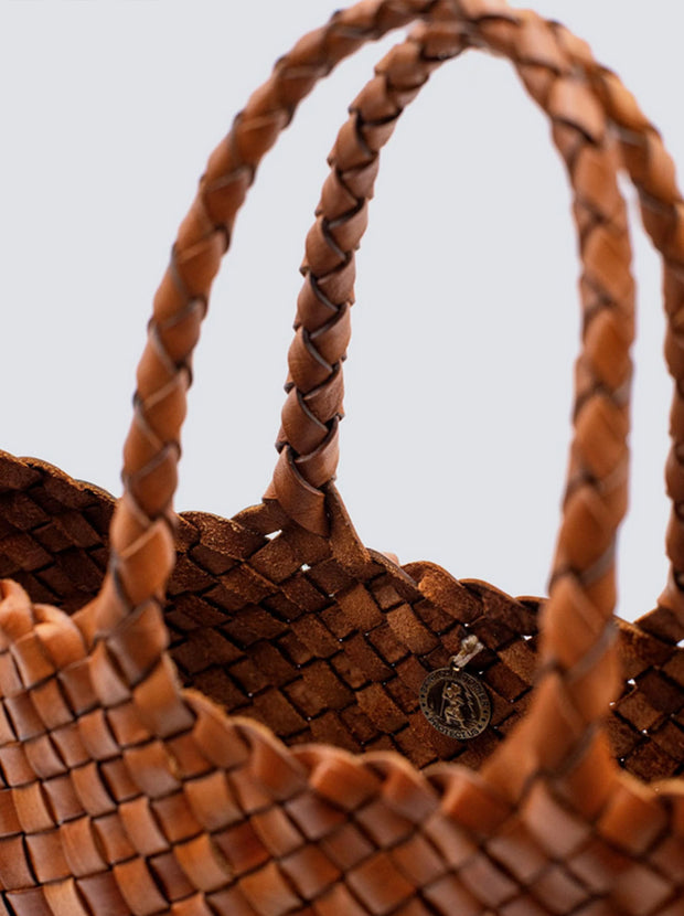 Santa Croce Small Leather Woven Tote - Tan