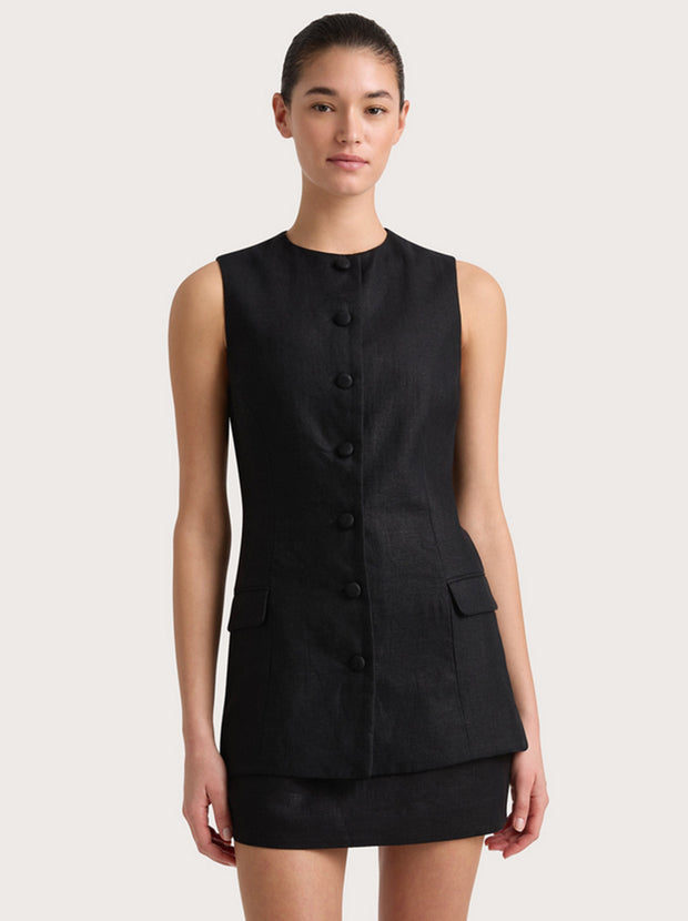 Jane Linen Vest - Black