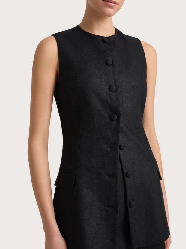 Jane Linen Vest - Black