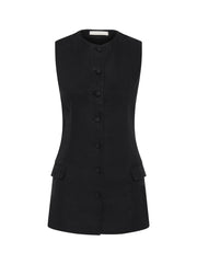 Jane Linen Vest - Black