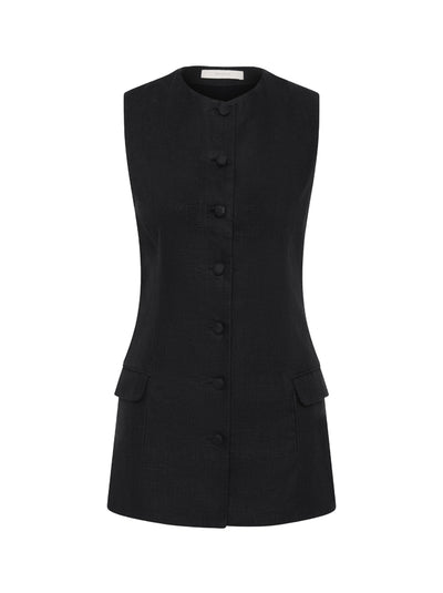 Jane Linen Vest - Black