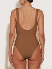 Celine Tonal Hoop Crinkle Swimsuit - Metallic Cocoa