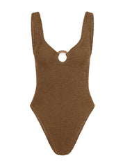 Celine Tonal Hoop Crinkle Swimsuit - Metallic Cocoa