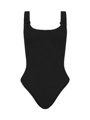 Domino Tortoiseshell Embellished Crinkle Swimsuit - Black