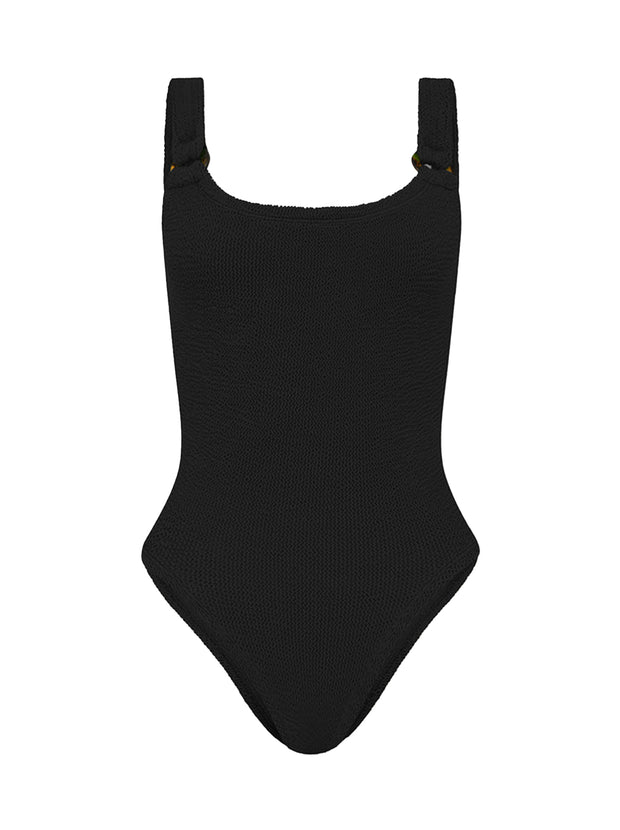 Domino Tortoiseshell Embellished Crinkle Swimsuit - Black