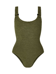 Domino Tortoiseshell Embellished Crinkle Swimsuit - Metallic Moss