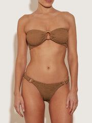 Gloria Tonal Hoops Crinkle Bikini - Metallic Cocoa