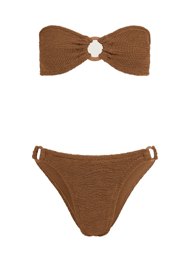 Gloria Tonal Hoops Crinkle Bikini - Metallic Cocoa