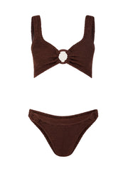 Hallie Crinkle Bikini - Metallic Chocolate