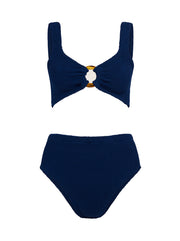 Nadine Tortoiseshell Hoop Crinkle Bikini - Navy