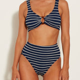 Nadine Striped Crinkle Bikini - Navy/White