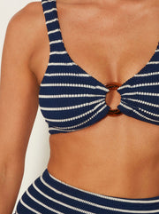 Nadine Striped Crinkle Bikini - Navy/White