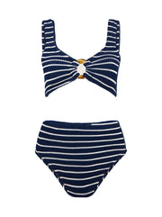 Nadine Striped Crinkle Bikini - Navy/White