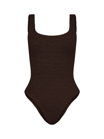 Square Neck Crinkle Swimsuit - Metallic Chocolate