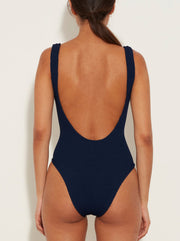 Square Neck Crinkle Swimsuit - Navy