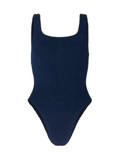 Square Neck Crinkle Swimsuit - Navy