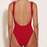 Square Neck Crinkle Swimsuit - Red