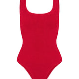 Square Neck Crinkle Swimsuit - Red