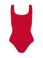 Square Neck Crinkle Swimsuit - Red