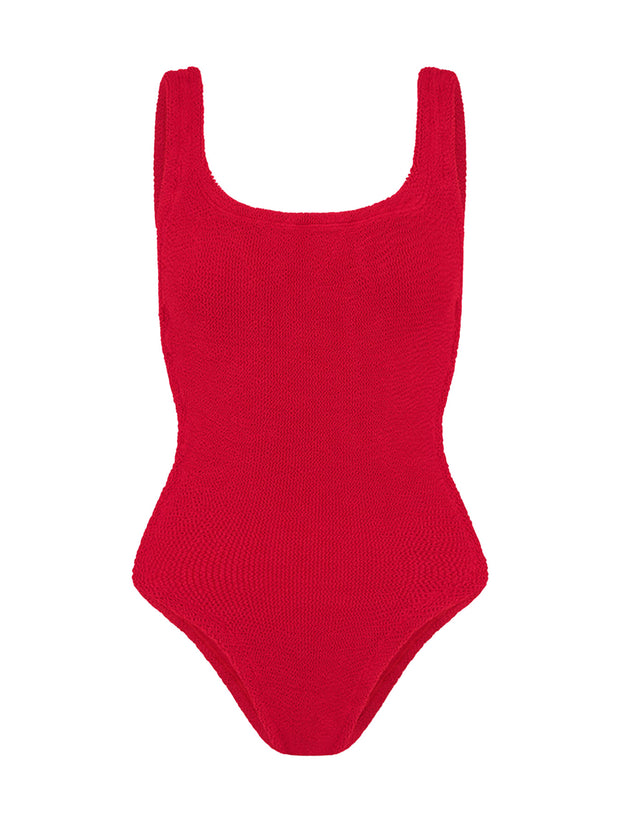 Square Neck Crinkle Swimsuit - Red