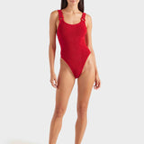 Domino Crinkle Swimsuit - Red