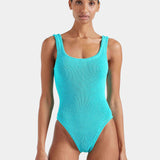 Square Neck Crinkle Swimsuit - Aqua