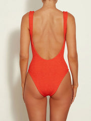 Square Neck Crinkle Swimsuit - Metallic Tangerine