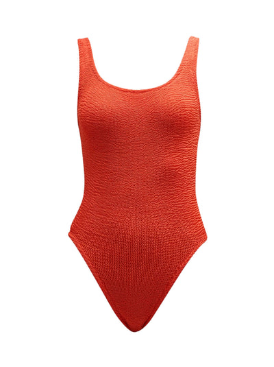 Square Neck Crinkle Swimsuit - Metallic Tangerine